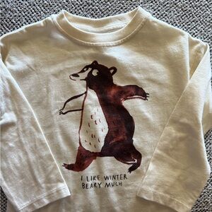 Zara Beige Bear Graphic Long Sleeve Tee